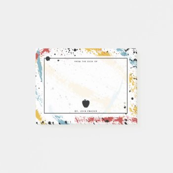 Primary Brushstrokes Abstract Art Teacher Apple Post-it Notes by thepinkschoolhouse at Zazzle