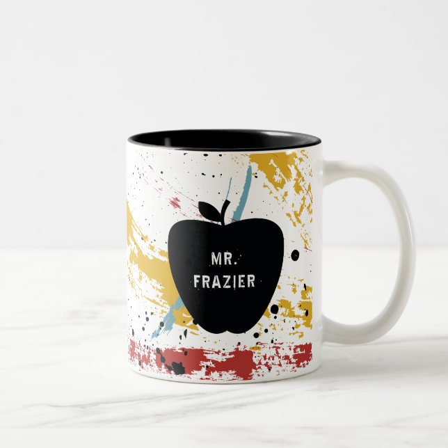 Primary Brushstrokes Abstract Art Teacher Apple Two-Tone Coffee Mug (Right)