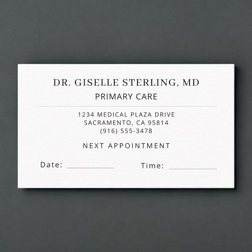 Primary Care Doctor Office Appointment Card