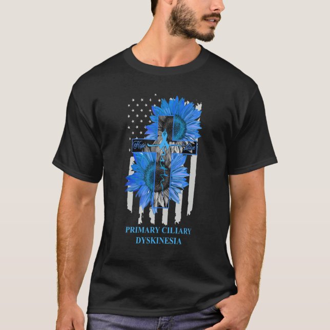 Primary Ciliary Dyskinesia Faith Hope Love US Flag T-Shirt (Front)
