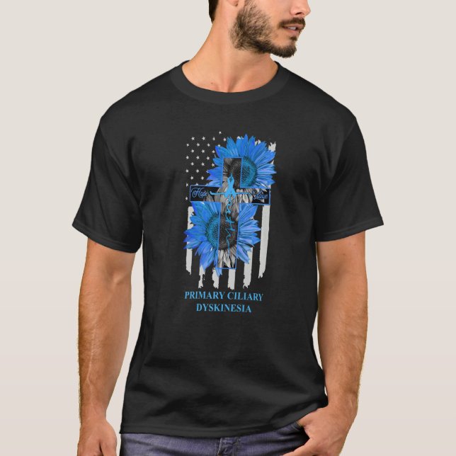 Primary Ciliary Dyskinesia Faith Hope Love US Flag T-Shirt (Front)