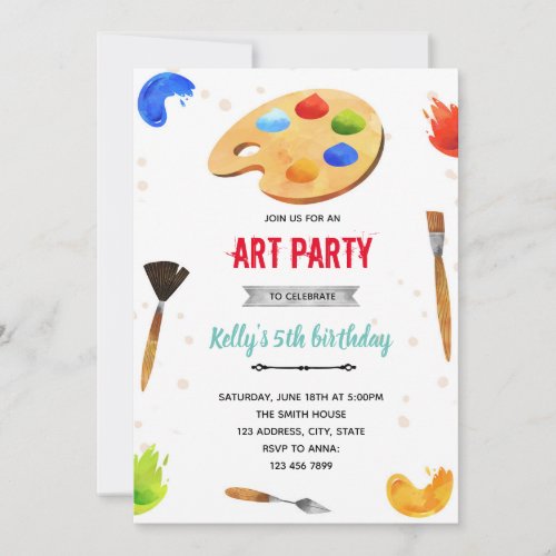 Primary color art party invite