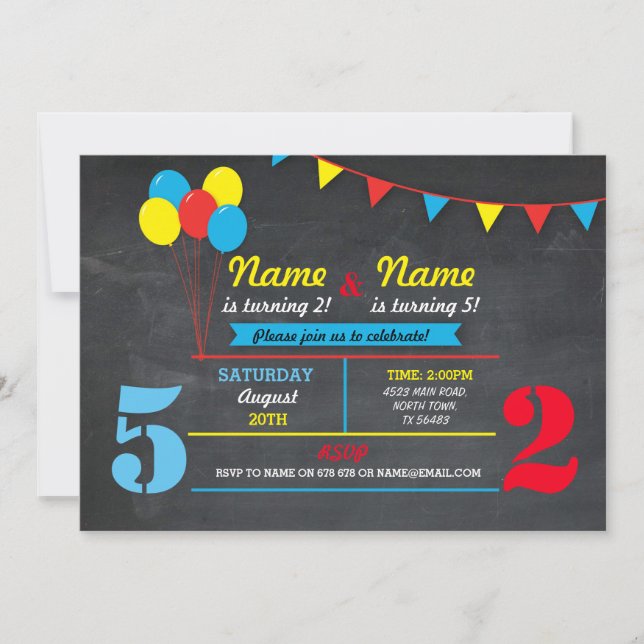 Primary Color Birthday Girls Boys ANY AGE Invite (Front)