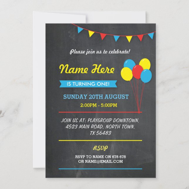Primary Color Birthday Girls Boys Color Invite (Front)