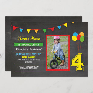 Primary Color Birthday Girls Boys Four 4th Photo Invitation