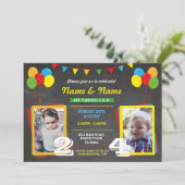 Primary Color Birthday Girls Boys Joint Photo Invitation (Standing Front)