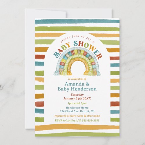 Primary Color Boy Boho Rainbow Baby Shower Invitation