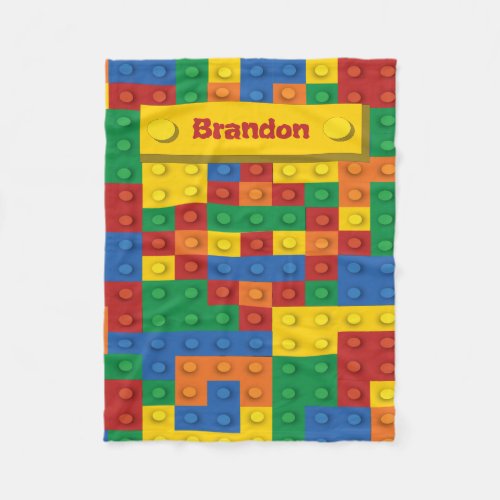 Primary Color Brick Pattern W Custom Name Fleece Blanket