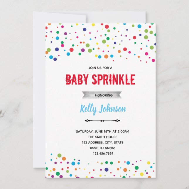 Primary color confetti theme invitation (Front)