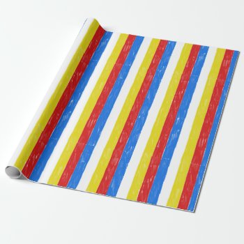 Primary Color Crayon Stripes Wrapping Paper by Atomic_Gorilla at Zazzle