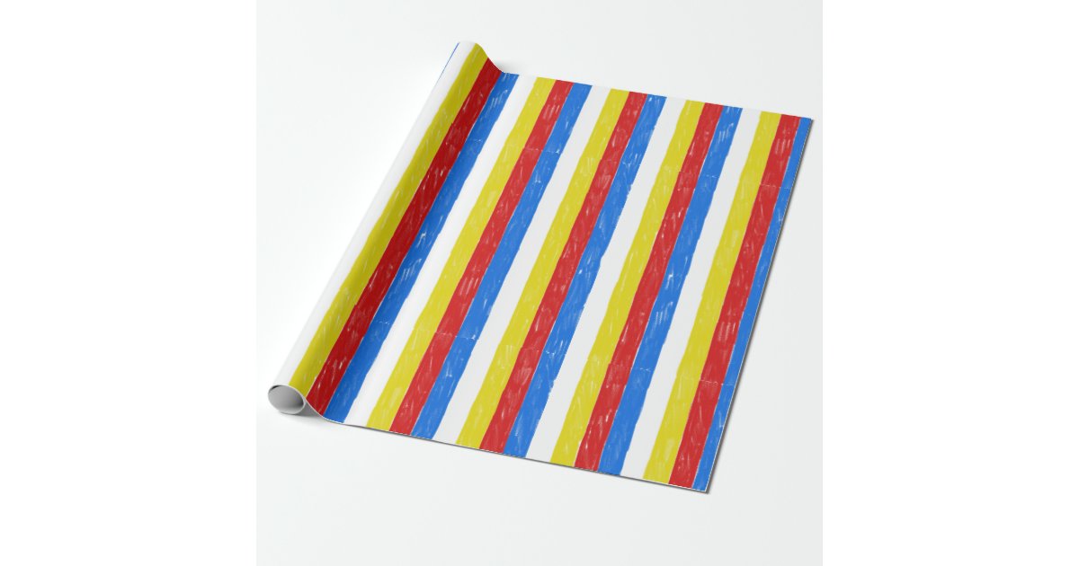 Download Primary Color Crayon Stripes Wrapping Paper | Zazzle.com