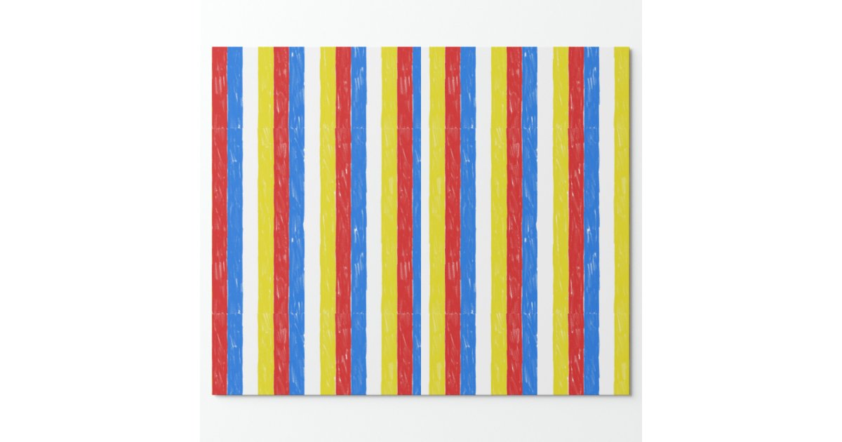 Primary Color Crayon Stripes Wrapping Paper | Zazzle