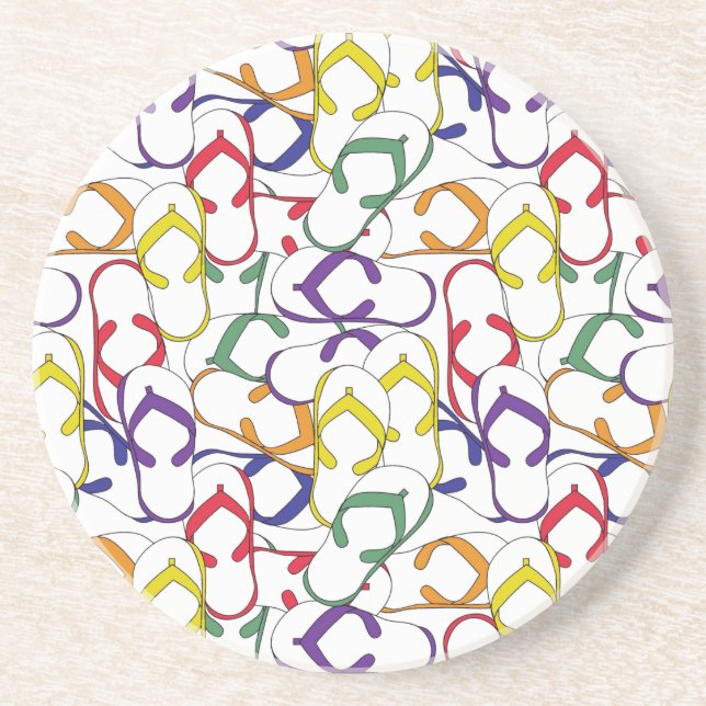Primary Color Flip Flop Pattern flipflops summer Sandstone Coaster (Front)