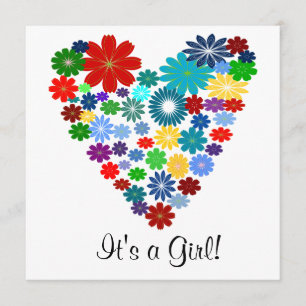 Primary Color Floral Heart Baby Shower Invitation