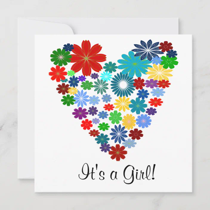Primary Color Floral Heart Baby Shower Invitation Zazzle Com