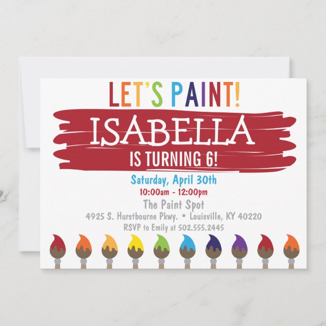 Primary Color Painting Birthday Party Invitation (Front)