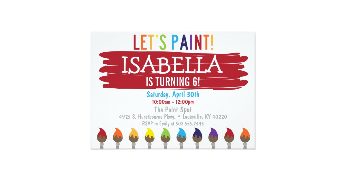 Primary Color Painting Birthday Party Invitation Zazzle Com