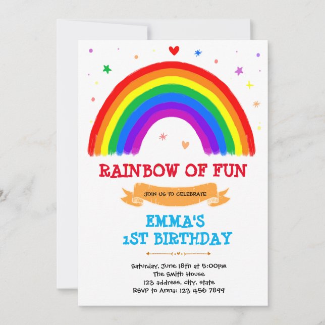 Primary color rainbow birthday invitation (Front)
