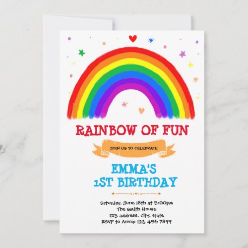 Primary color rainbow birthday invitation