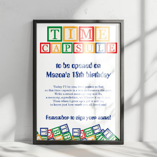 Primary Colors Blocks Time Capsule 1st Birthday Poster