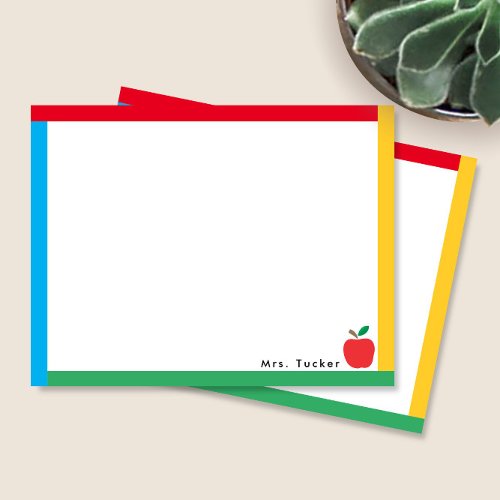 Primary Colors Border  Teacher Apple Cute Classic Note Card