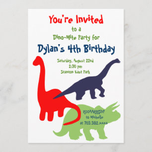 Primary Colors Dinosaur Birthday Party Invitations