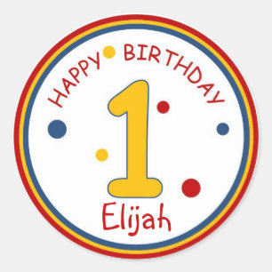 Primary Colors Happy Birthday Number 1 Classic Round Sticker