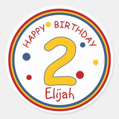 Primary Colors Happy Birthday Number 2 Classic Round Sticker