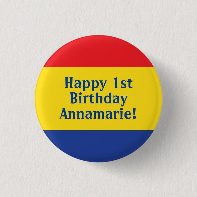 Primary Colors Kid's Birthday Party Button (Front)