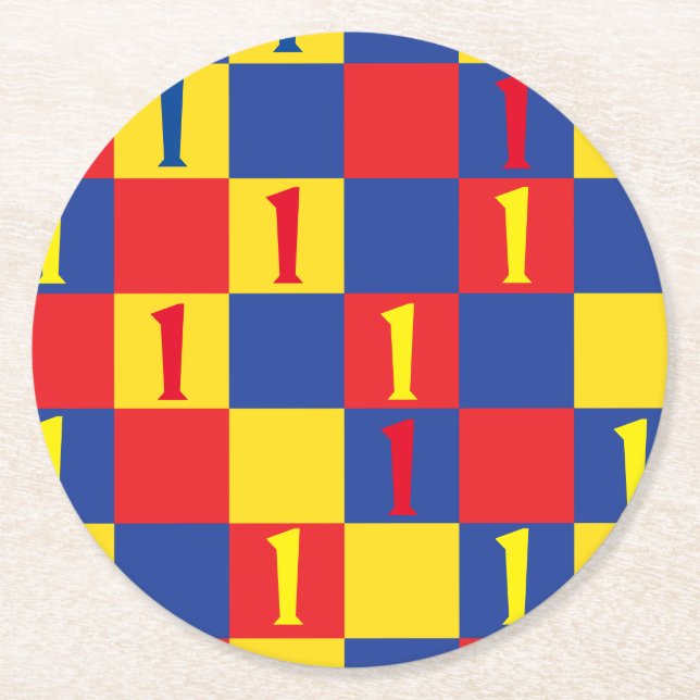 Primary Colors Kid's Birthday Party Round Paper Coaster (Front)