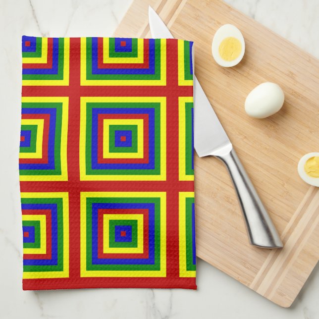 Primary Colors Layered Squares Kitchen Towel (Quarter Fold)