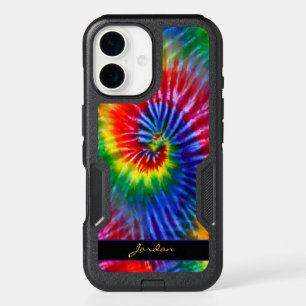Primary Colors Rainbow Retro Tie Dye with Name iPhone 16 Case