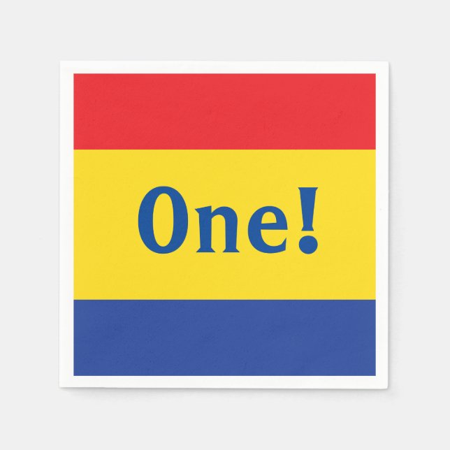 Primary Colors Red Yellow Blue 1st Birthday Party Napkins (Front)