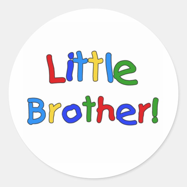 Primary Colors Text Little Brother Classic Round Sticker (Front)