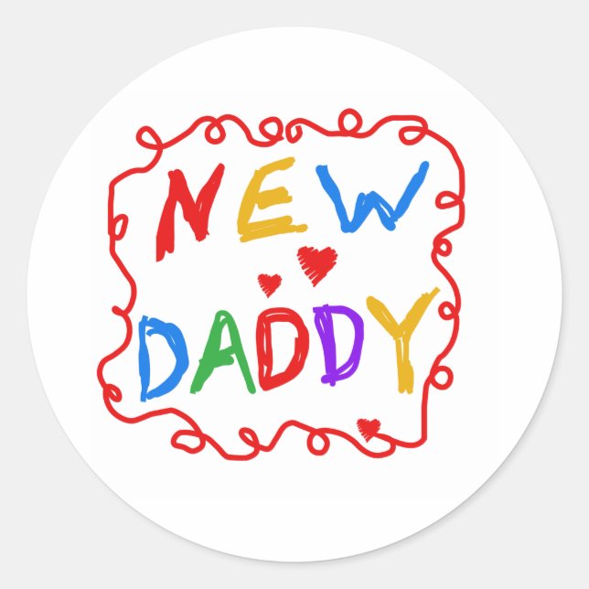 Primary Colors Text New Daddy Classic Round Sticker (Front)