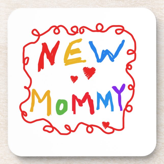 Primary Colors Text New Mommy Gifts Beverage Coaster (Front)