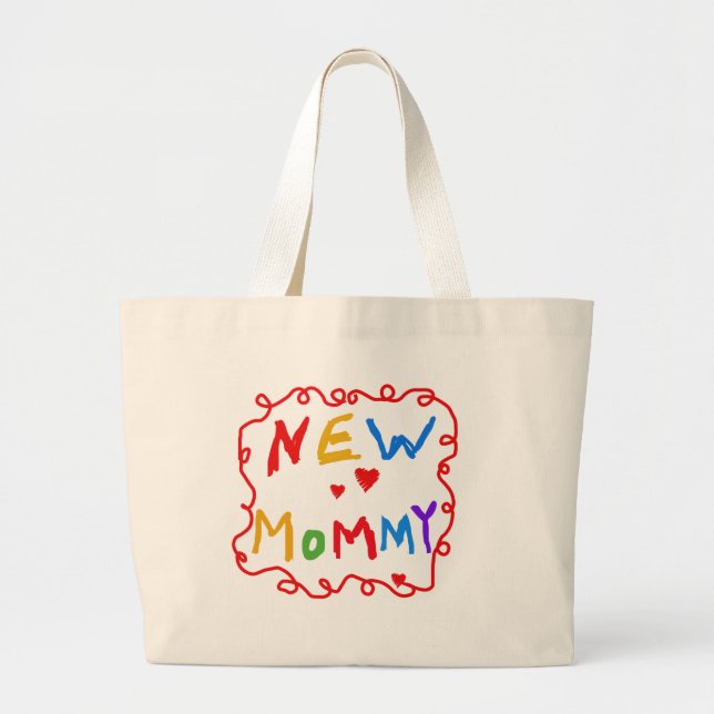 Primary Colors Text New Mommy  Tshirts Large Tote Bag (Front)