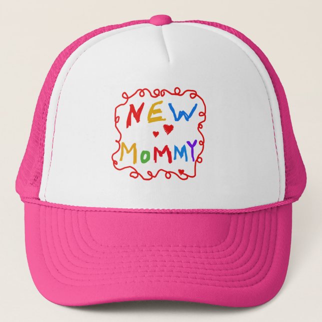 Primary Colors Text New Mommy  Tshirts Trucker Hat (Front)