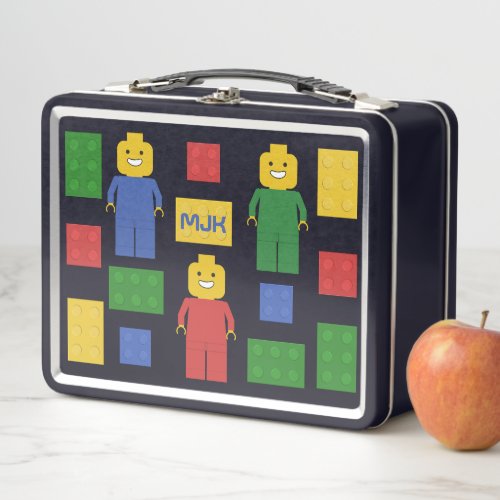 Primary Colors Toy Building Bricks and Figures Metal Lunch Box