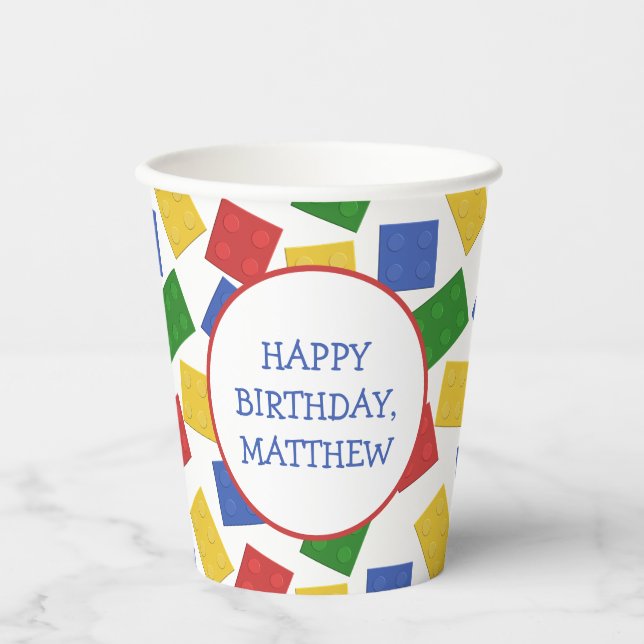 Primary Colors Toy Building Bricks Birthday Party Paper Cups (Front)