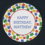 Primary Colors Toy Building Bricks Birthday Party Paper Plates<br><div class="desc">Construct the perfect birthday party for your favorite little builder with these fun custom party plates. They feature illustration of plastic toy building bricks in bright primary colors with your own personalized message in the middle in blue lettering.</div>