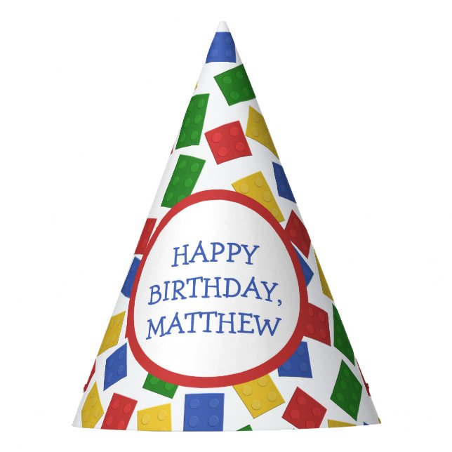 Primary Colors Toy Building Bricks Pattern Print Party Hat (Front)
