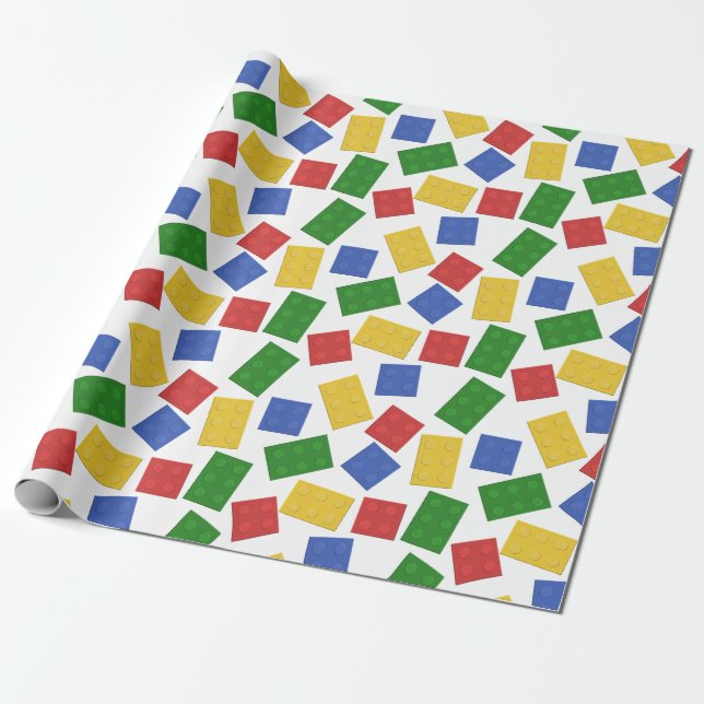 Primary Colors Toy Building Bricks Pattern Print Wrapping Paper (Unrolled)