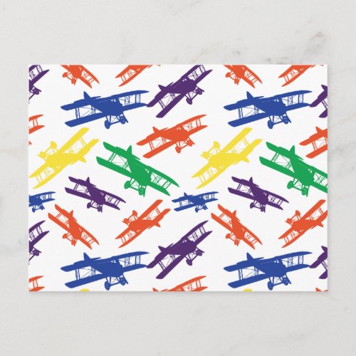 Primary Colors Vintage Biplane Airplane Pattern Postcard