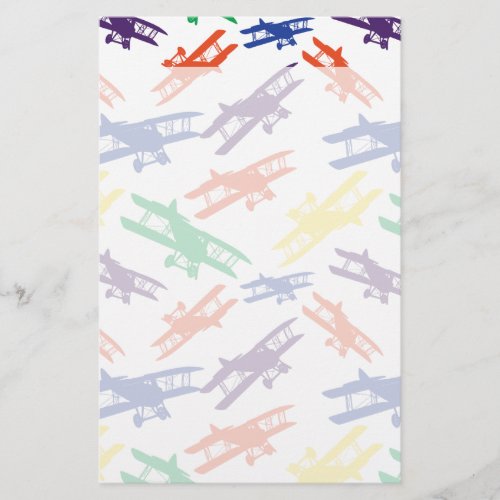 Primary Colors Vintage Biplane Airplane Pattern Stationery