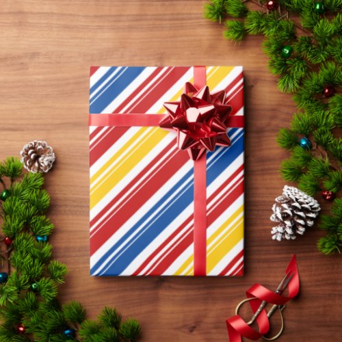 Primary Colors White Candy Cane Stripe Holiday Wrapping Paper