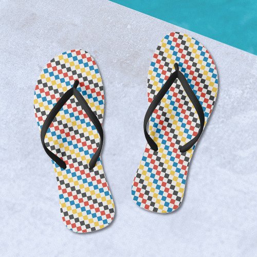 Primary Colors with Black and White Checkerboard Flip Flops