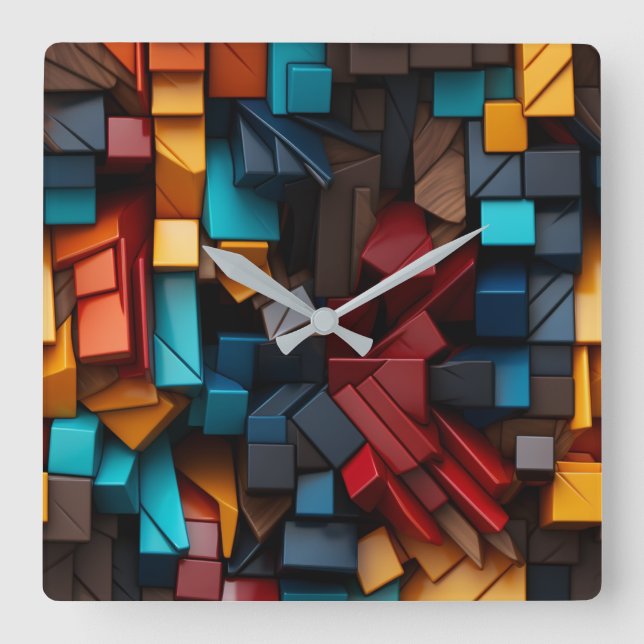 Primary Cubes Square Wall Clock (Front)