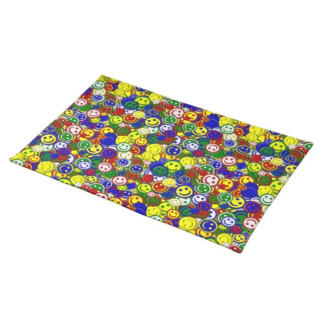 Primary Happy Face Allover Beads Cloth Placemat (On Table)