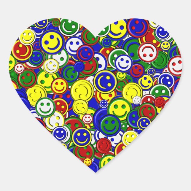 Primary Happy Face Allover Beads Heart Sticker (Front)
